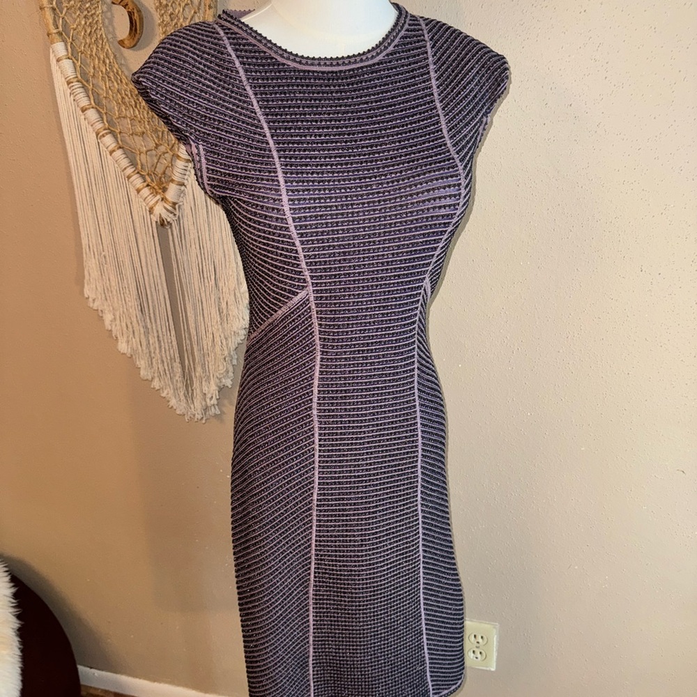 Missoni Fitted Purple Knit Cap-Sleeve Dress IT 38